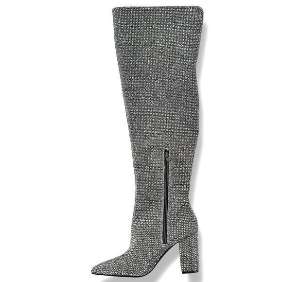 Gianni Bini Queen Bee Silver Rhinestone Over the Knee Boots Womens Sz 6 - Picture 4 of 11